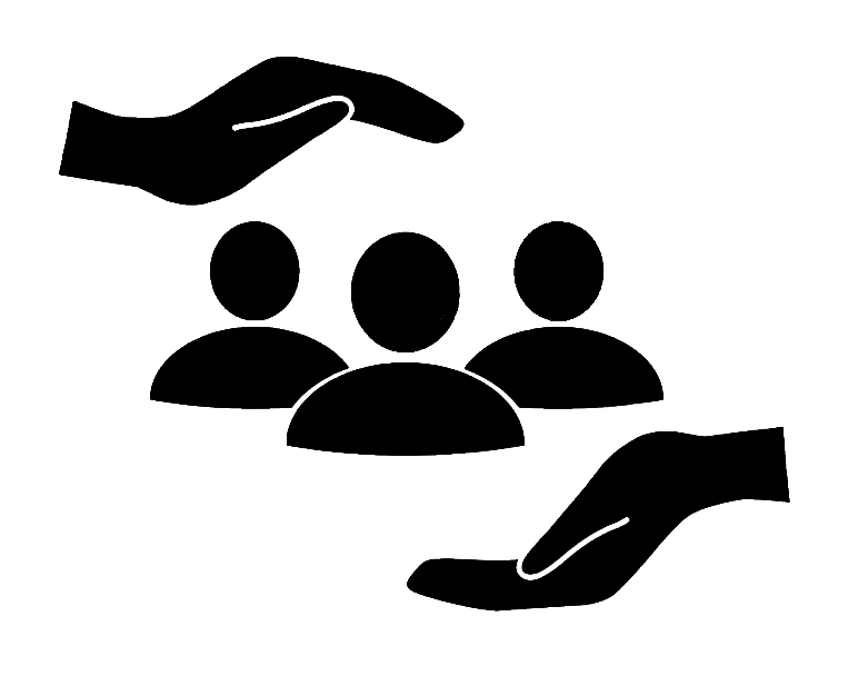 Icône de deux mains qui entourent des icônes de personnes pour illustrer le confort des services Valet Drive